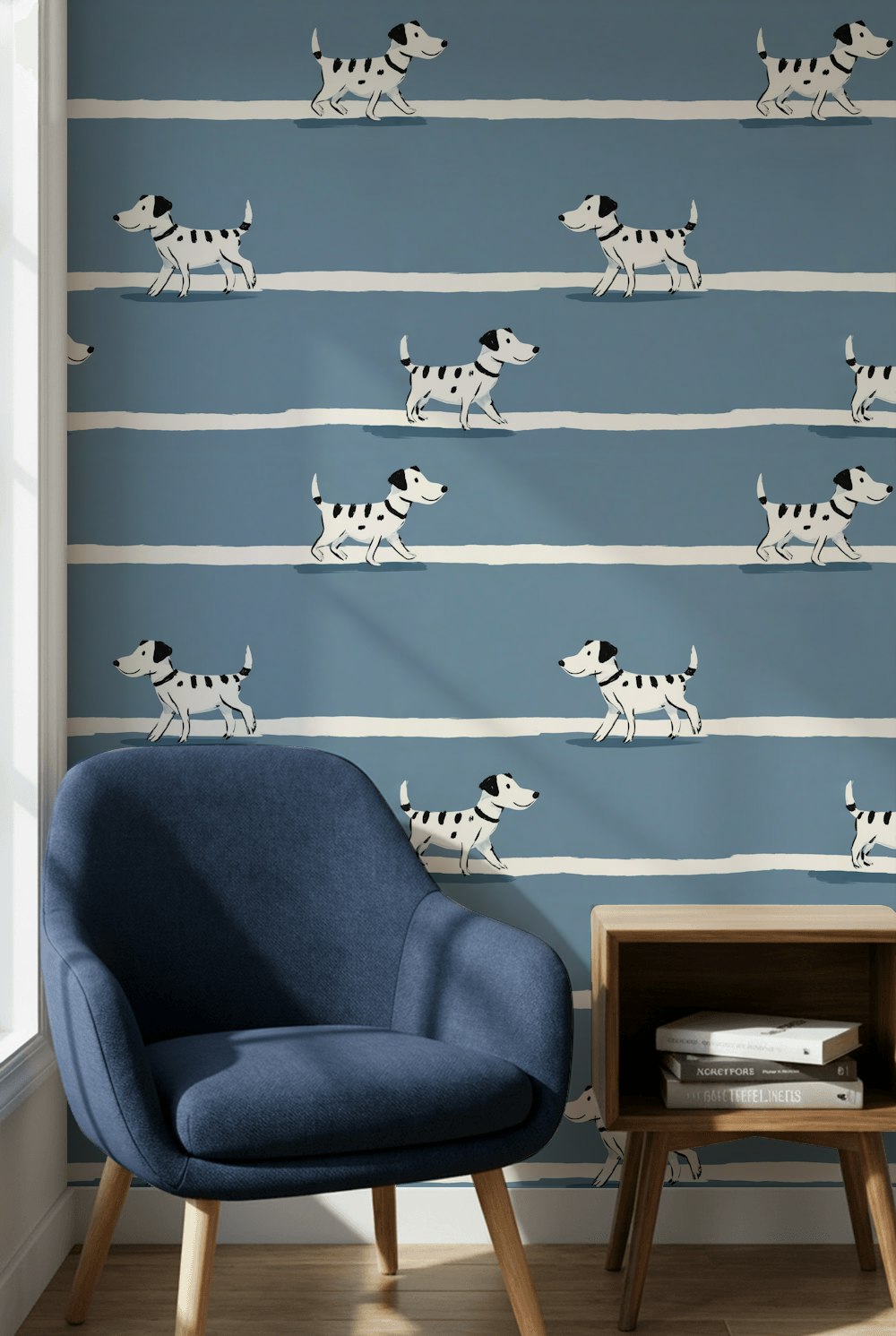 Dogs Wallpaper Striped Cartoon Removable Wall Decor