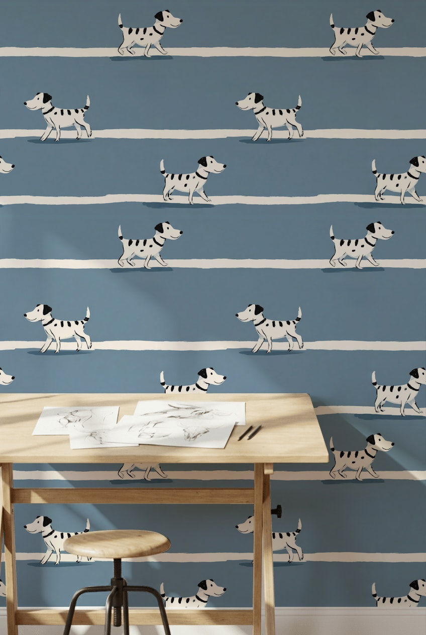 Dogs Wallpaper Striped Cartoon Removable Wall Decor