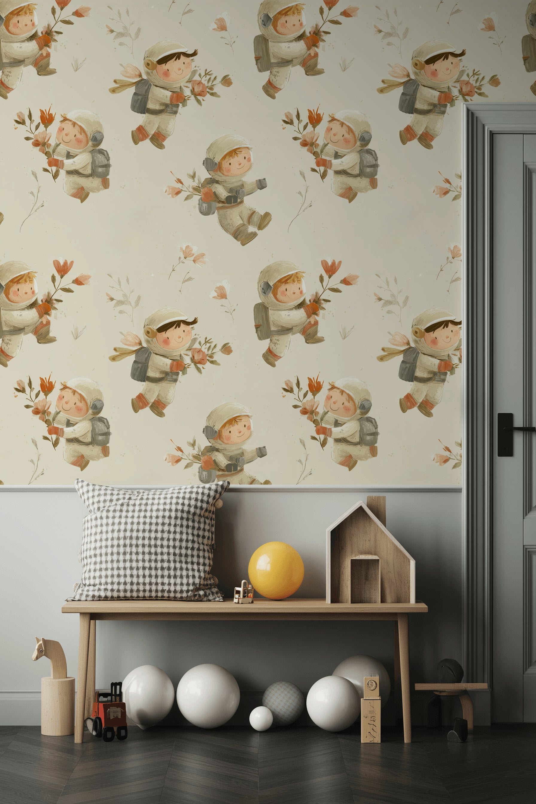 Astronaut Wallpaper Children Whimsical Wall Decor