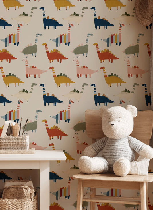 Dinosaurs Wallpaper Cartoon Whimsical Wall Decor