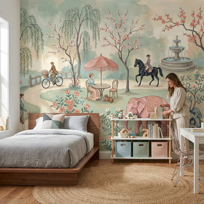 Serene Garden Wallpaper Whimsical Vintage Wall Mural