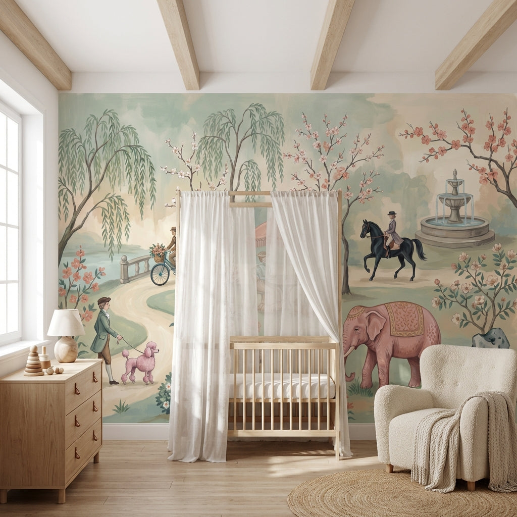 Serene Garden Wallpaper Whimsical Vintage Wall Mural