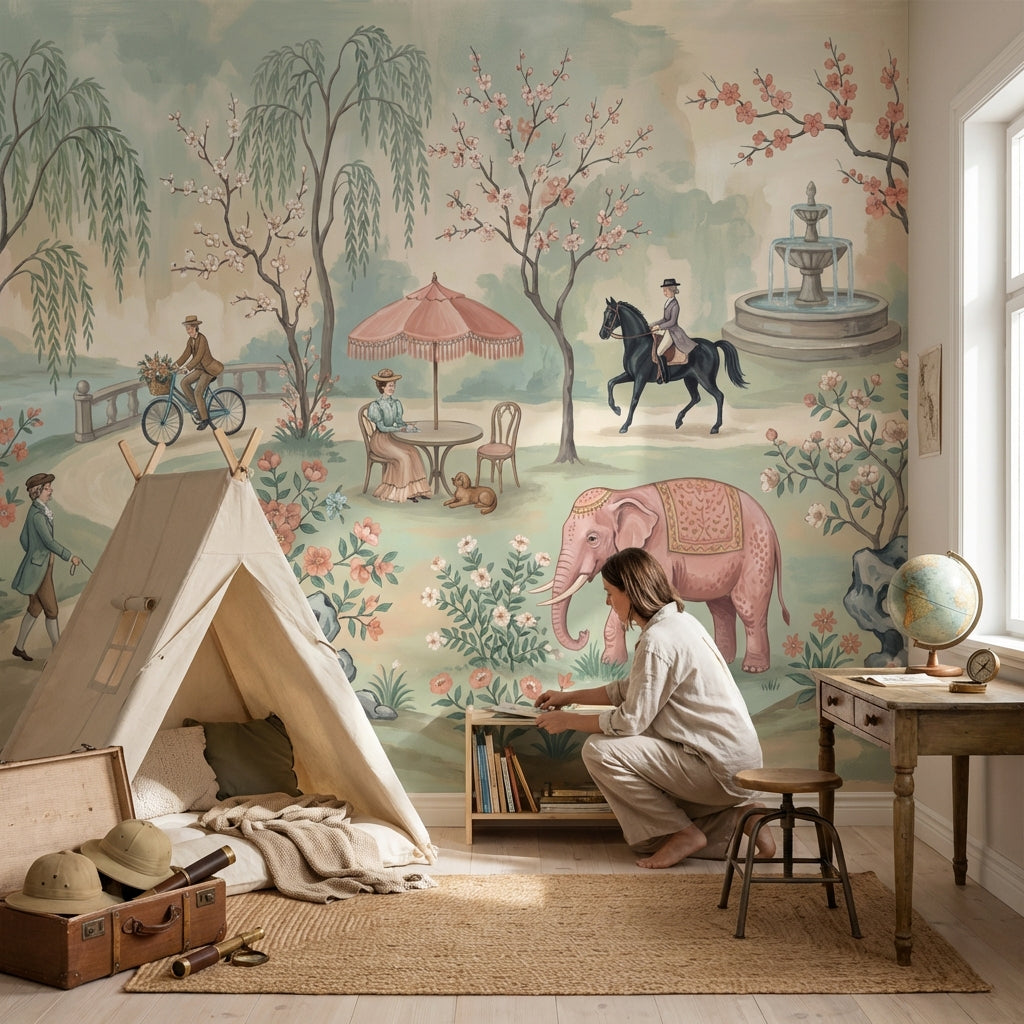Serene Garden Wallpaper Whimsical Vintage Wall Mural