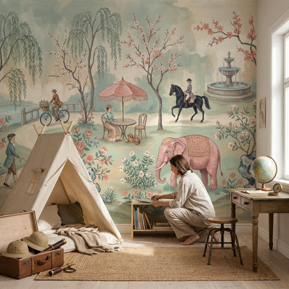 Serene Garden Wallpaper Whimsical Vintage Wall Mural