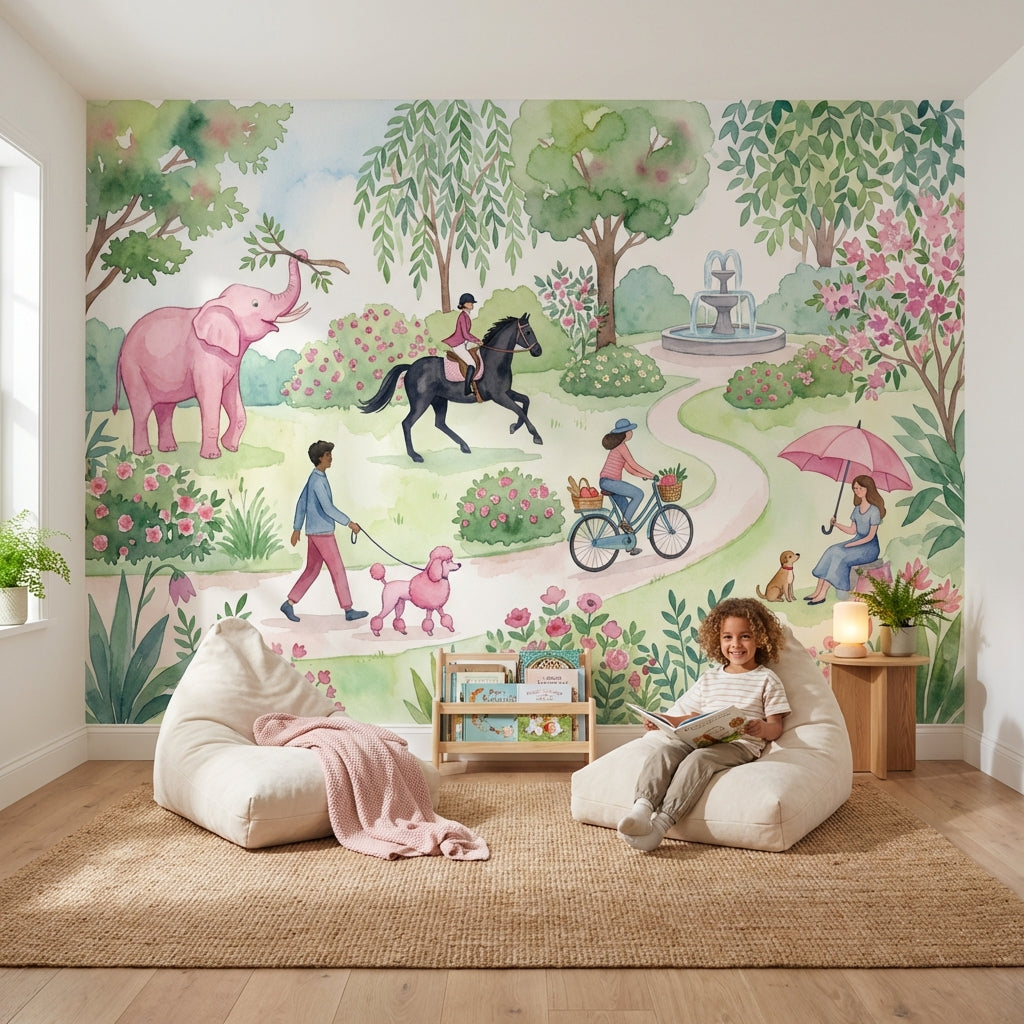 Whimsical Garden Wallpaper Illustrative Nature Wall Mural
