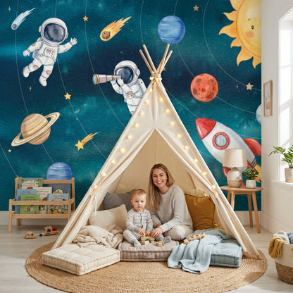 Space Wallpaper Whimsical Planets Wall Mural