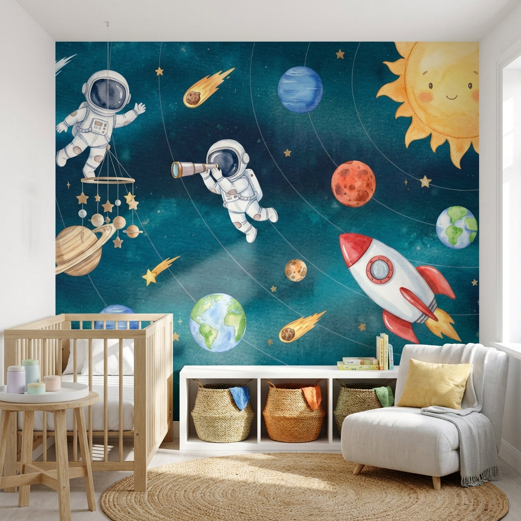 Space Wallpaper Whimsical Planets Wall Mural