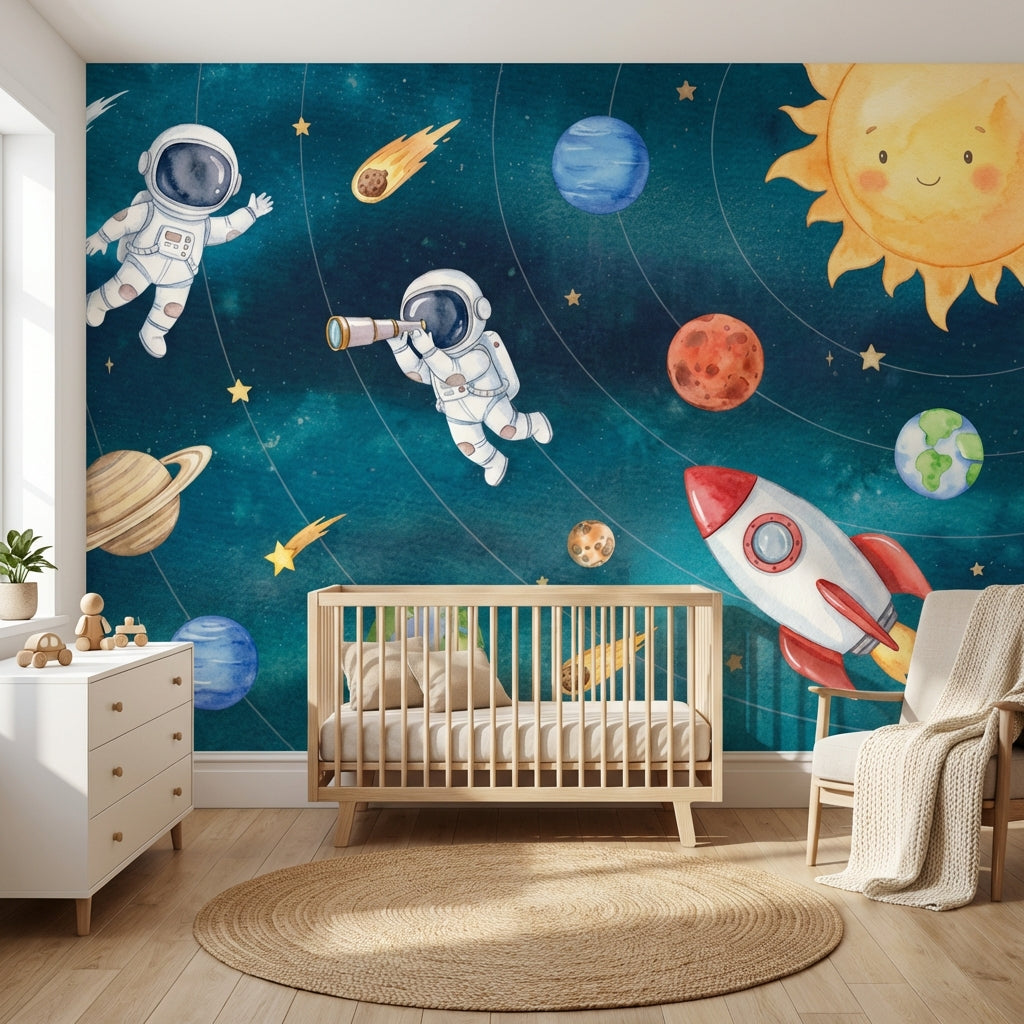 Space Wallpaper Whimsical Planets Wall Mural