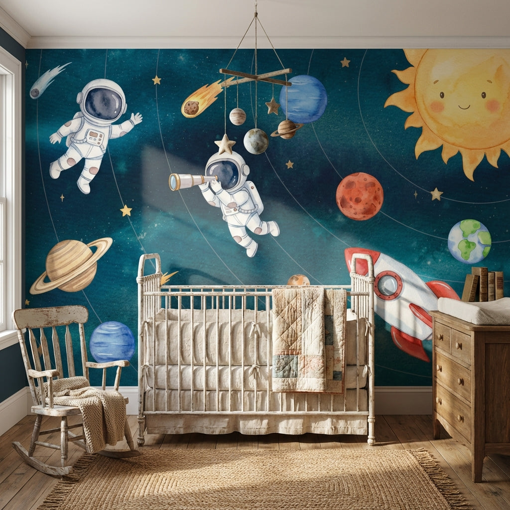 Space Wallpaper Whimsical Planets Wall Mural