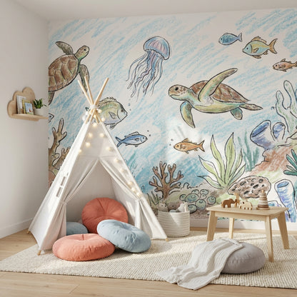 Underwater Wallpaper Marine Life Turtles Wall Mural