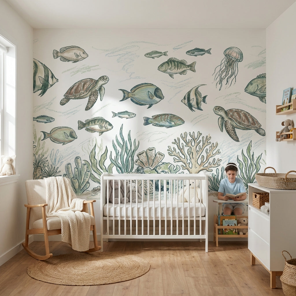 Underwater Wallpaper Marine Life Fish Removable Wall Decor