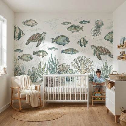 Underwater Wallpaper Marine Life Fish Removable Wall Decor