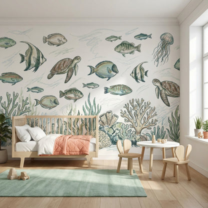 Underwater Wallpaper Marine Life Fish Removable Wall Decor