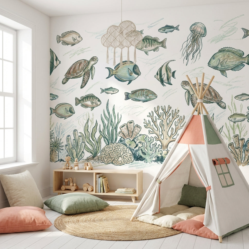 Underwater Wallpaper Marine Life Fish Removable Wall Decor