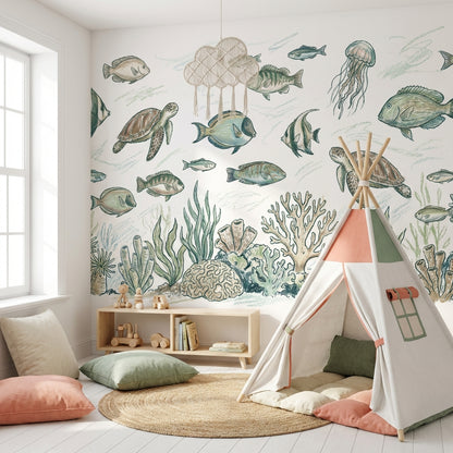 Underwater Wallpaper Marine Life Fish Removable Wall Decor