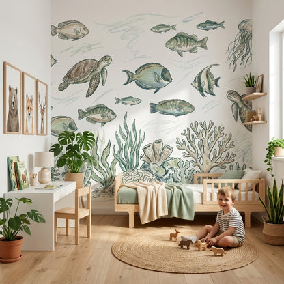 Underwater Wallpaper Marine Life Fish Removable Wall Decor