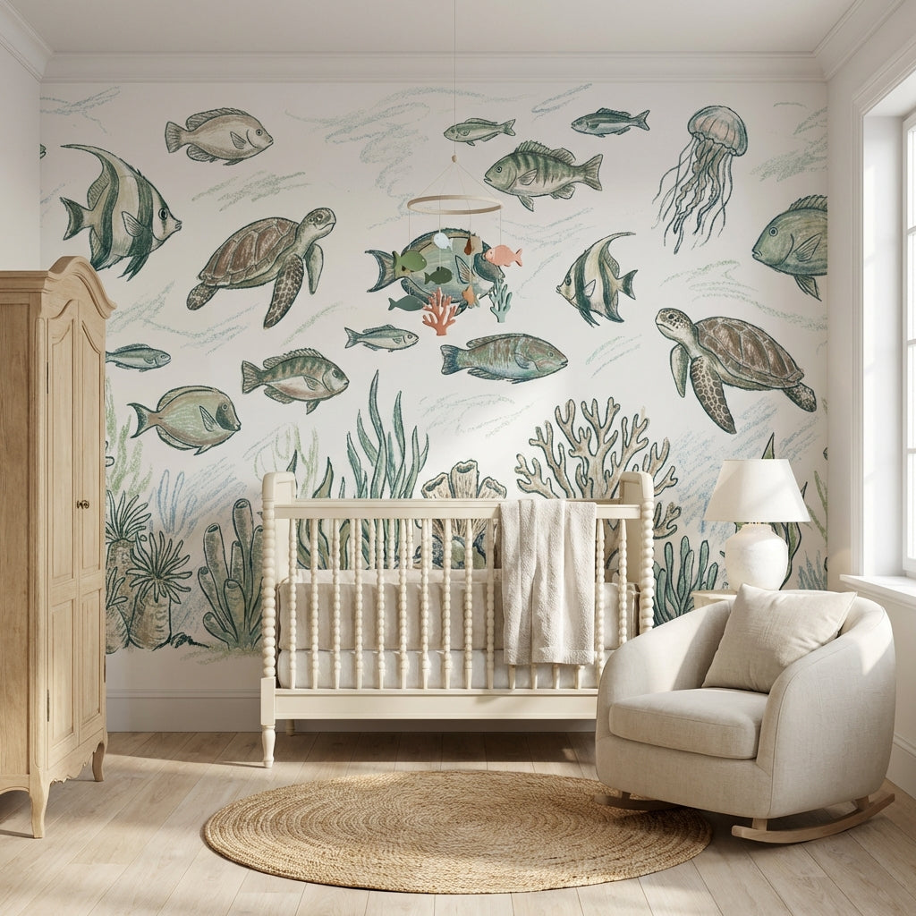 Underwater Wallpaper Marine Life Fish Removable Wall Decor