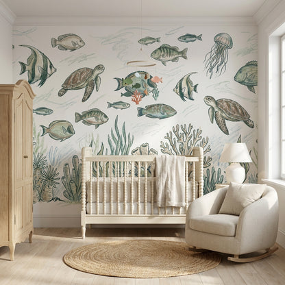 Underwater Wallpaper Marine Life Fish Removable Wall Decor