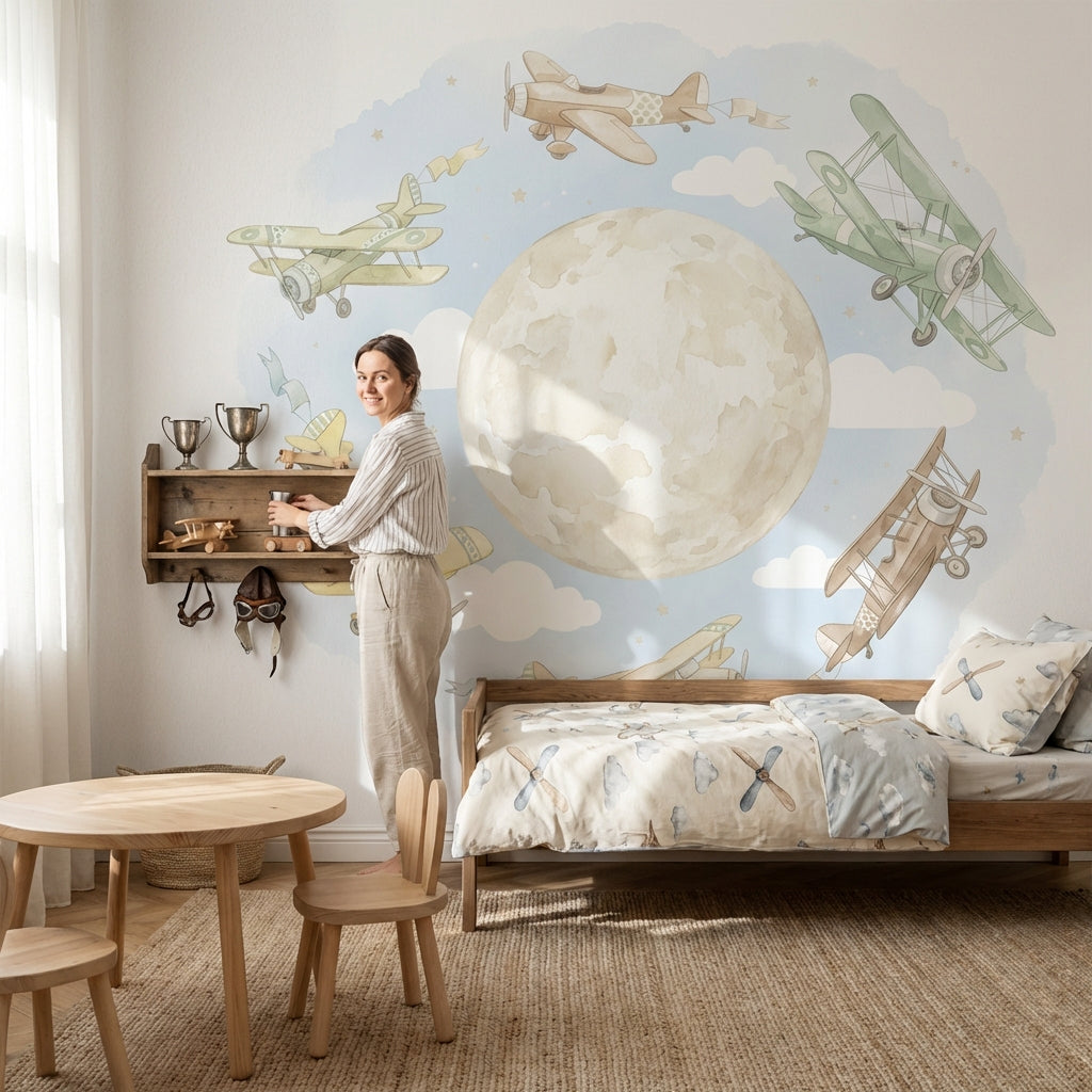 Airplanes Wallpaper Whimsical Moon Wall Mural