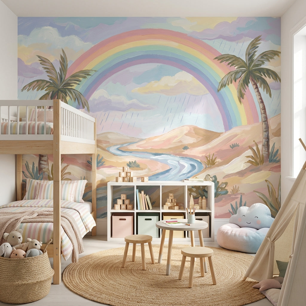 Rainbow Landscape Wallpaper Palm Trees Pastel Wall Mural