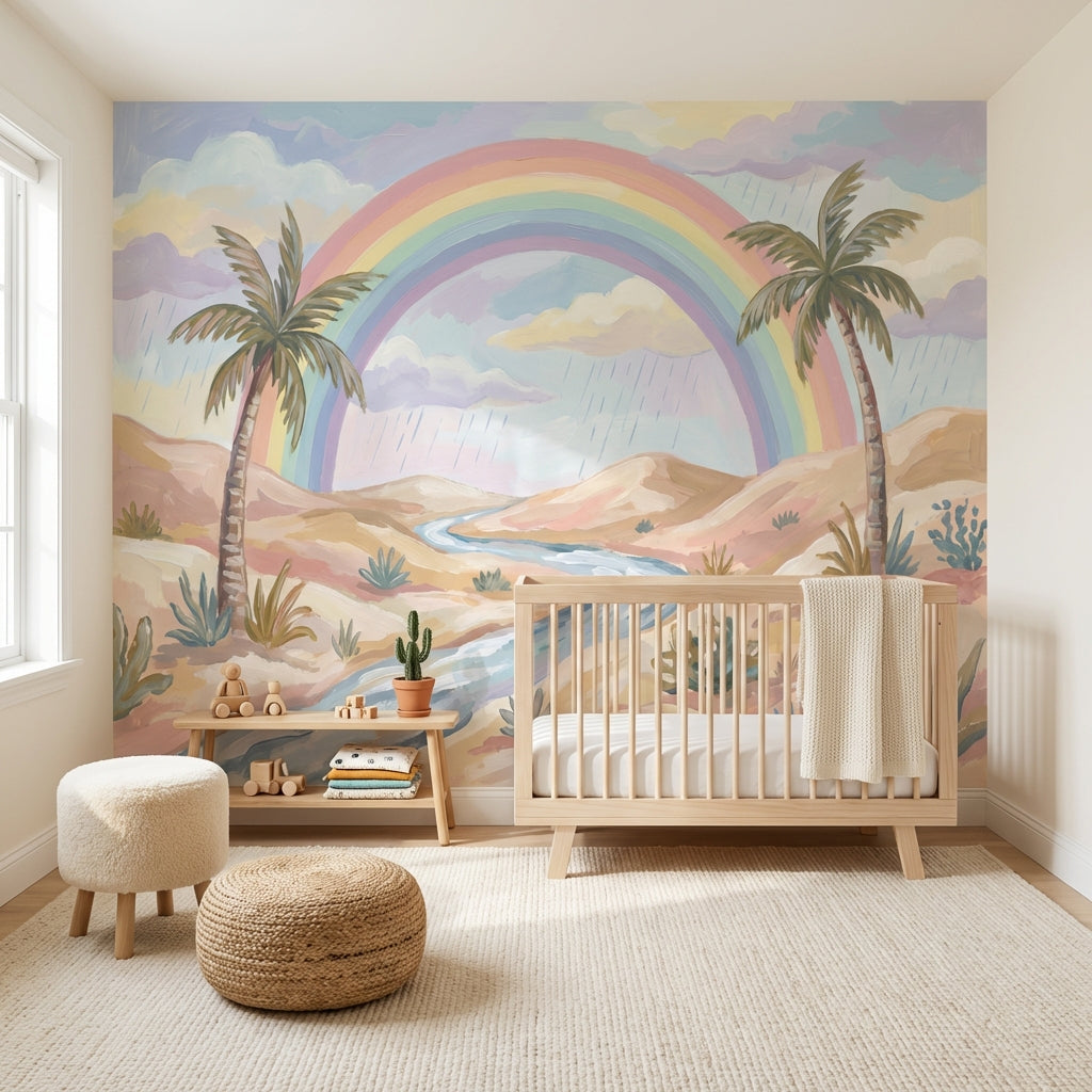 Rainbow Landscape Wallpaper Palm Trees Pastel Wall Mural
