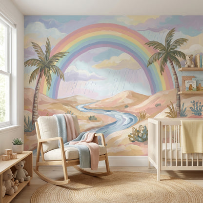 Rainbow Landscape Wallpaper Palm Trees Pastel Wall Mural