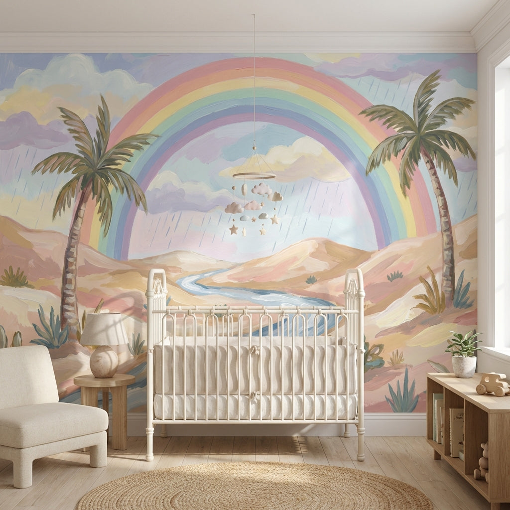 Rainbow Landscape Wallpaper Palm Trees Pastel Wall Mural
