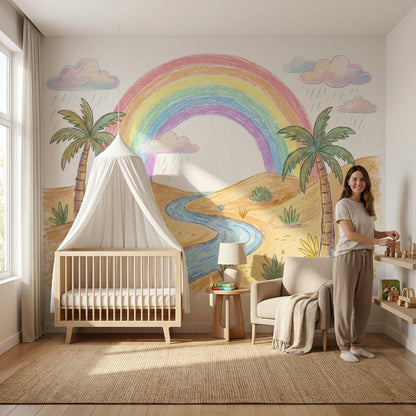 Desert Landscape Wallpaper Rainbow Pastel Wall Mural