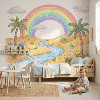 Desert Landscape Wallpaper Rainbow Pastel Wall Mural