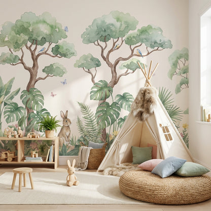 Shades Of Green Wallpaper Watercolor Floral Wall Mural