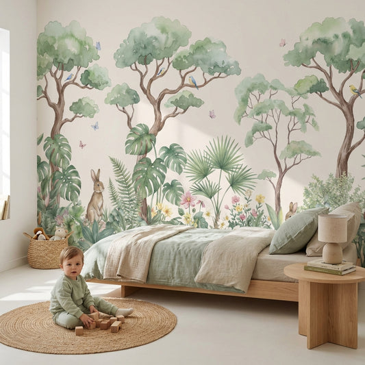 Shades Of Green Wallpaper Watercolor Floral Wall Mural