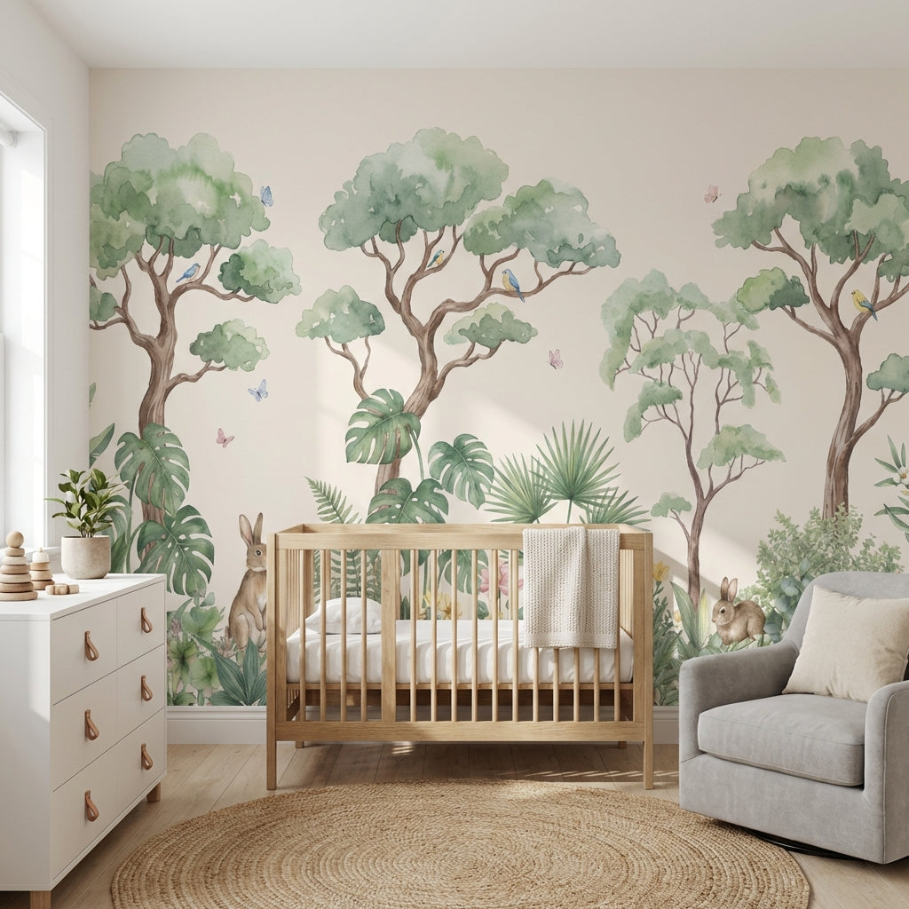Shades Of Green Wallpaper Watercolor Floral Wall Mural