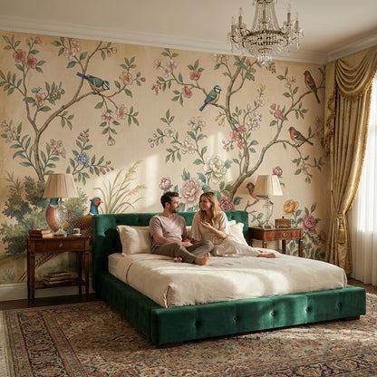 Floral Wallpaper Birds Vintage Wall Mural