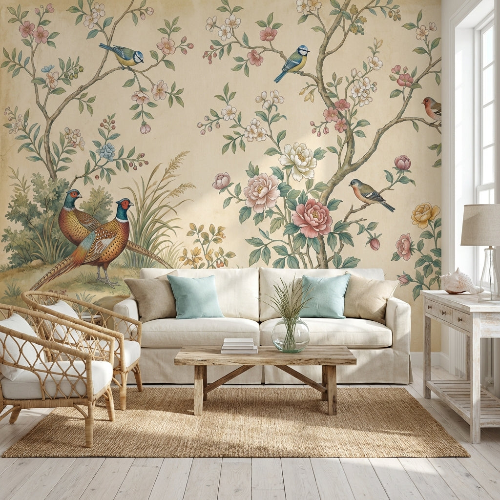 Floral Wallpaper Birds Vintage Wall Mural