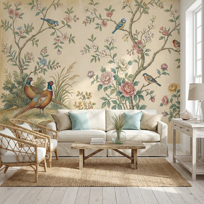 Floral Wallpaper Birds Vintage Wall Mural