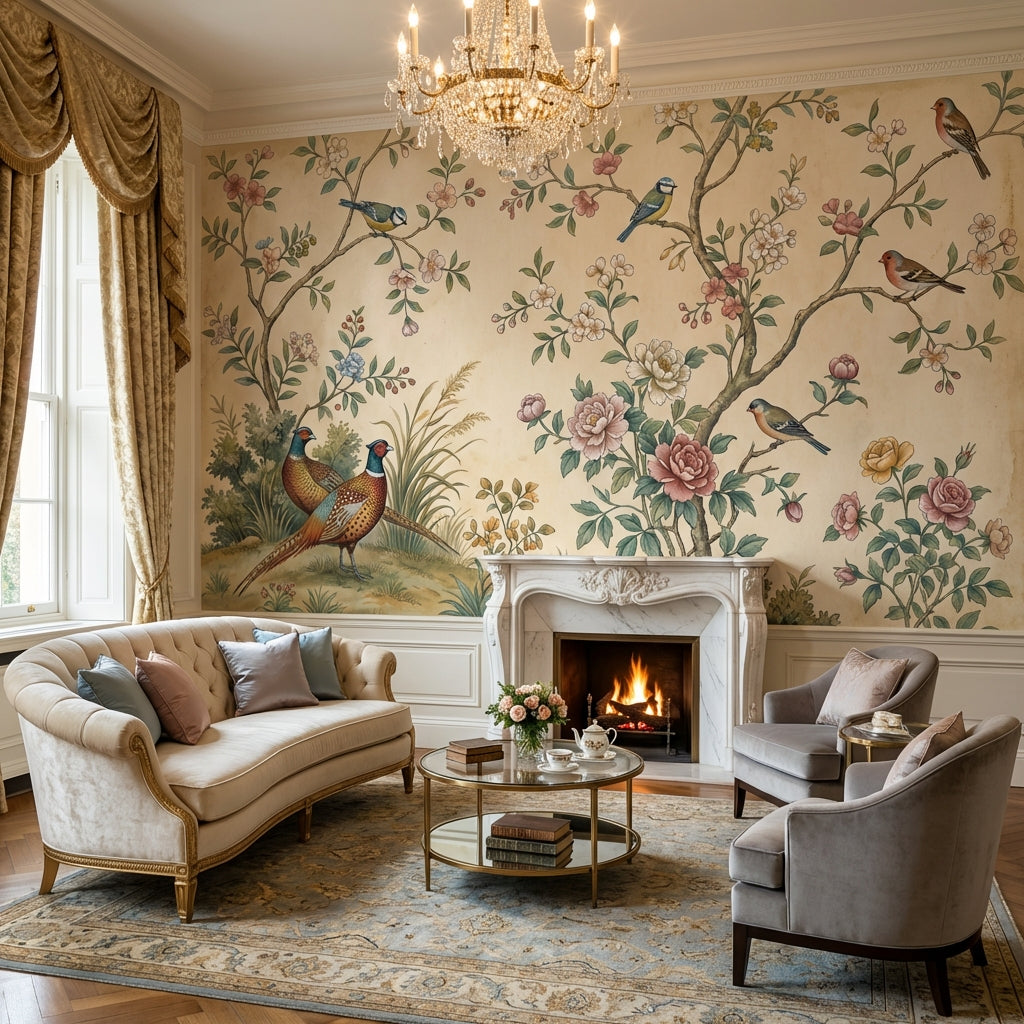 Floral Wallpaper Birds Vintage Wall Mural