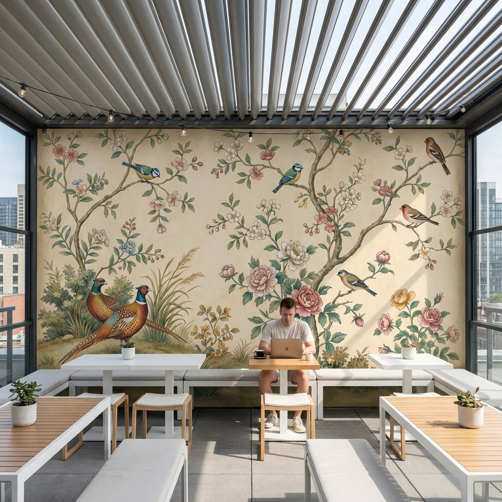 Floral Wallpaper Birds Vintage Wall Mural