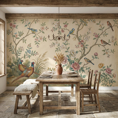 Floral Wallpaper Birds Vintage Wall Mural