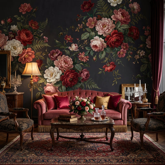 Vintage Floral Wallpaper Roses Dark Wall Mural