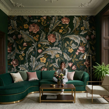 Vintage Floral Wallpaper Dark Classic Wall Mural