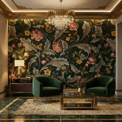 Vintage Floral Wallpaper Dark Classic Wall Mural