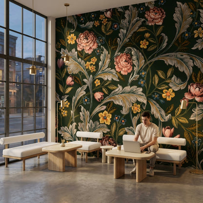 Vintage Floral Wallpaper Dark Classic Wall Mural