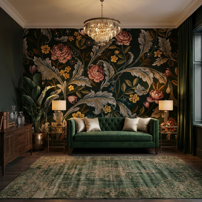 Vintage Floral Wallpaper Dark Classic Wall Mural