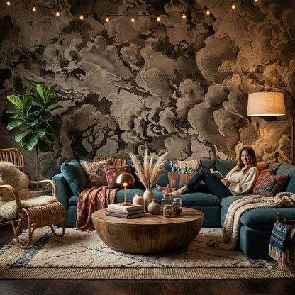 Vintage Wallpaper Cloud Tree Wall Mural