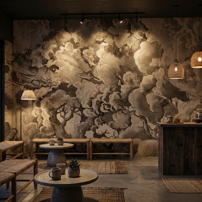 Vintage Wallpaper Cloud Tree Wall Mural