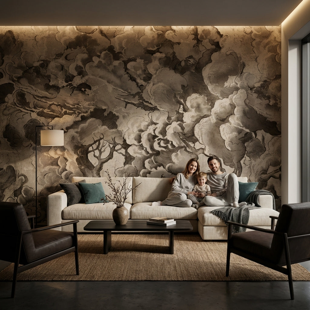 Vintage Wallpaper Cloud Tree Wall Mural