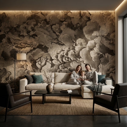 Vintage Wallpaper Cloud Tree Wall Mural