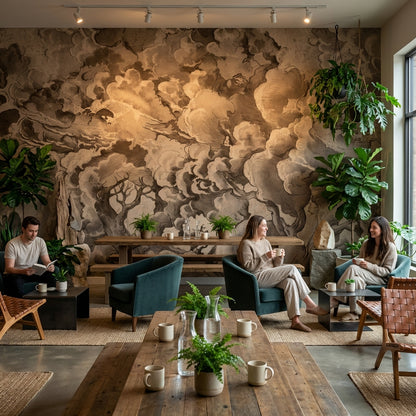 Vintage Wallpaper Cloud Tree Wall Mural