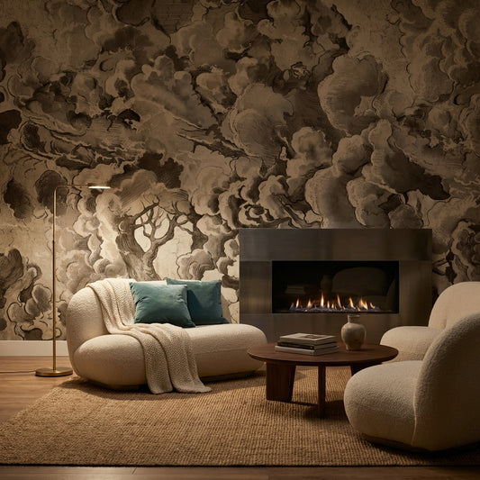 Vintage Wallpaper Cloud Tree Wall Mural