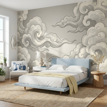 Chinoiserie Wallpaper Cloud Gray Removable Wall Decor